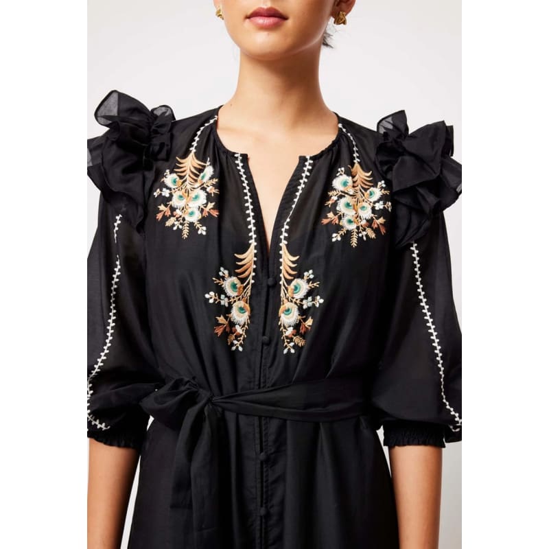 Aquila Cotton Silk Embroidered Maxi Dress | Black - Dress