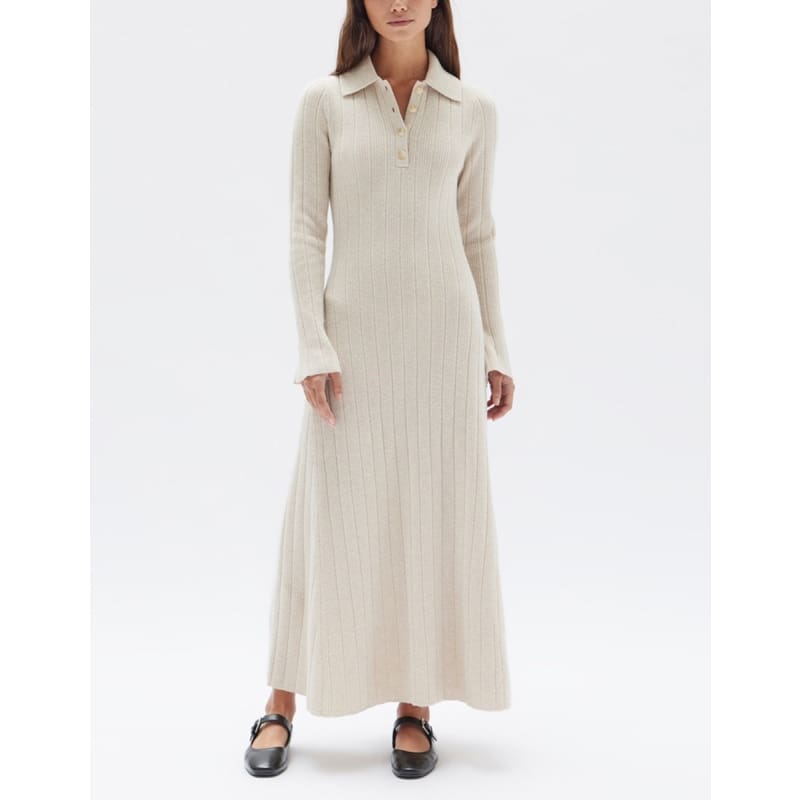 Astrae Wool Rib Maxi Long Sleeve Dress | Oat Marle - Dress