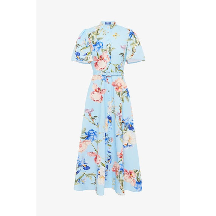 Bianca Short Sleeve Midi Dress | Garden Print in Baby Blue - Dress