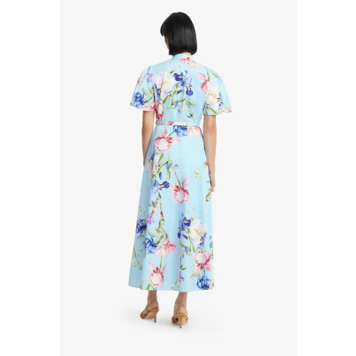 Bianca Short Sleeve Midi Dress | Garden Print in Baby Blue - Dress