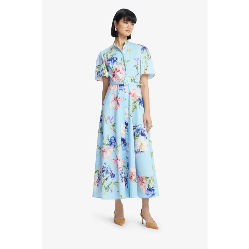 Bianca Short Sleeve Midi Dress | Garden Print in Baby Blue - Dress