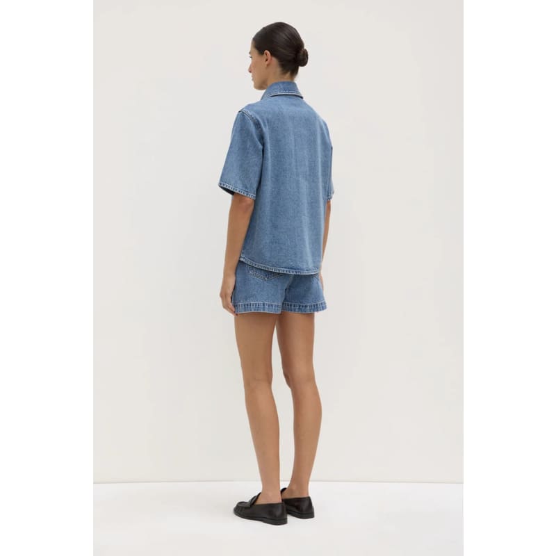 Boxy Denim Short Sleeve Shirt | Dark Stone - Tops