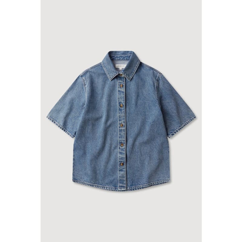Boxy Denim Short Sleeve Shirt | Dark Stone - Tops