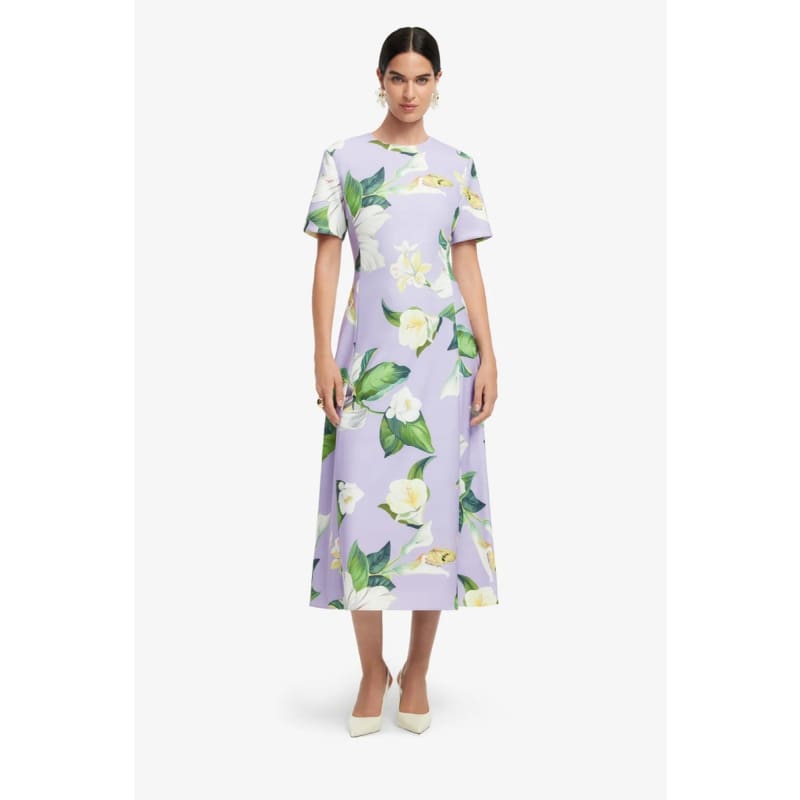Caroline Short Sleeve Midi Dress | Lily Blossom Print Lilac - Dress