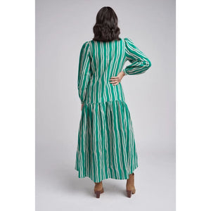 Drop Waist Maxi Dress | Green Beige Stripe