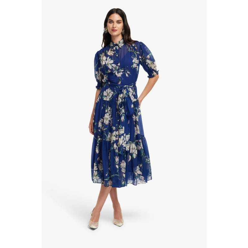 Ellie Bishop Sleeve Midi Dress | Midnight Magnolia Print - Dress