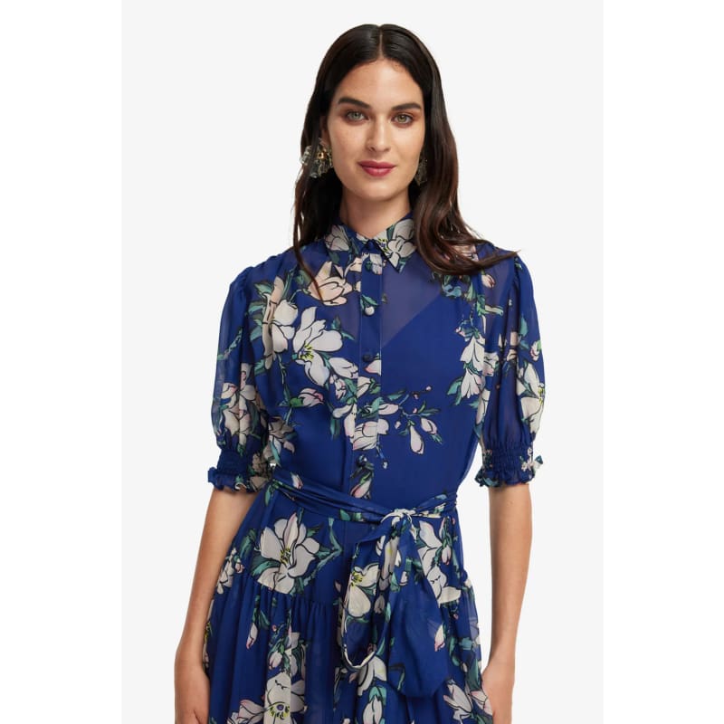 Ellie Bishop Sleeve Midi Dress | Midnight Magnolia Print - Dress