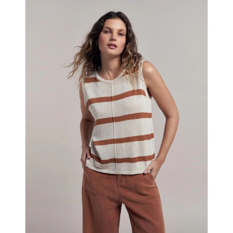 Ivy Knit Tank | Natural & Terracotta Stripe - Knitwear