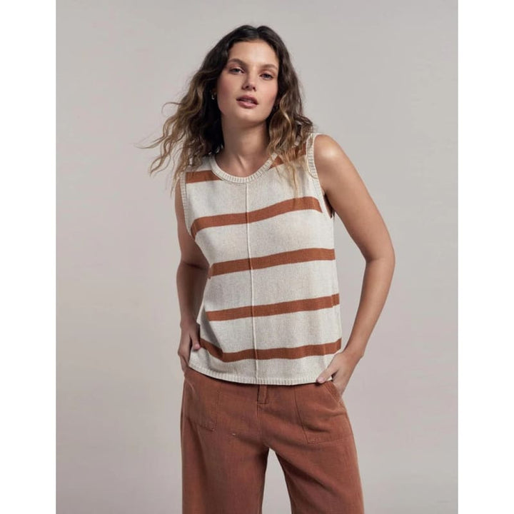 Ivy Knit Tank | Natural & Terracotta Stripe - Knitwear