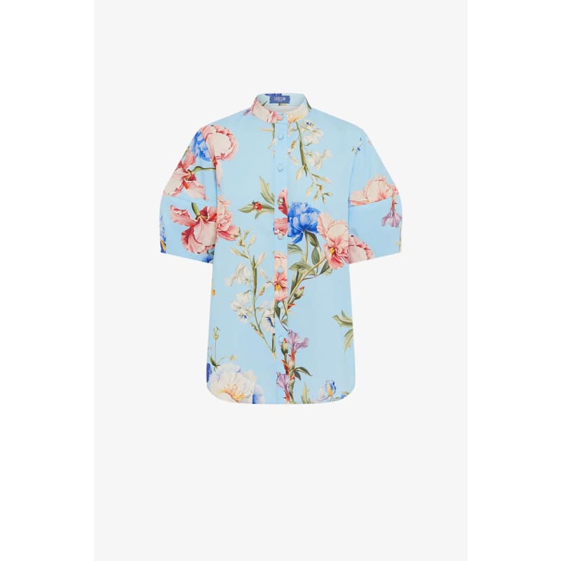 Jemma Blouse | Garden Print in Baby Blue - Tops