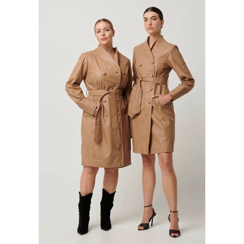 Leighton Leather Herringbone Coat | Wheat - Jackets