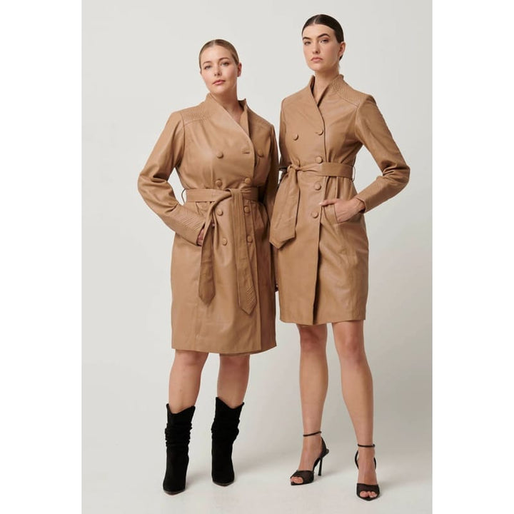Leighton Leather Herringbone Coat | Wheat - Jackets