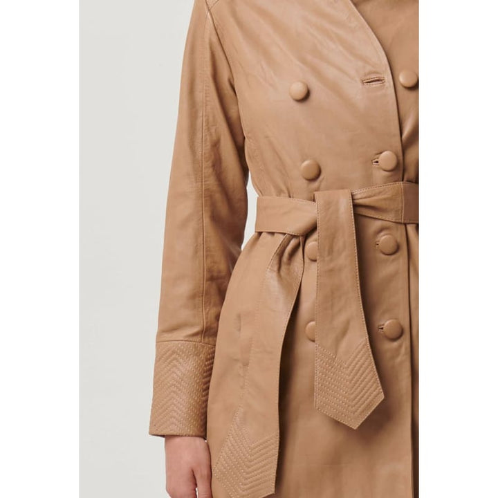 Leighton Leather Herringbone Coat | Wheat - Jackets