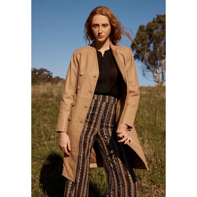 Leighton Leather Herringbone Coat | Wheat - Jackets