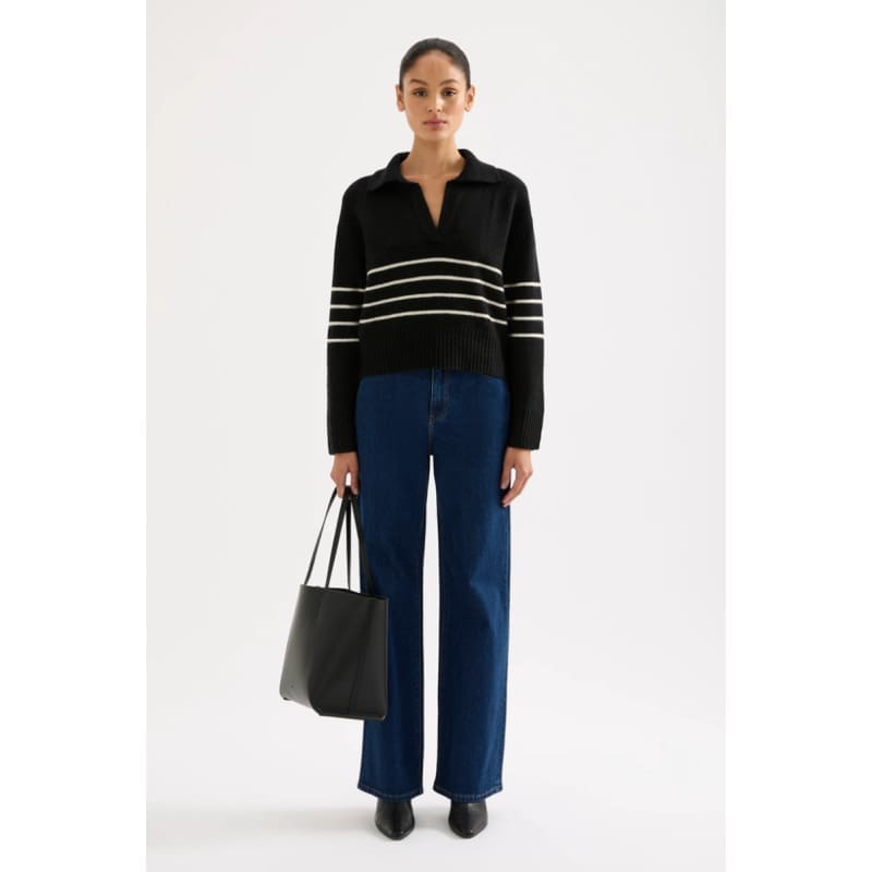 Logan Rugby Knit | Black Stripe - Tops