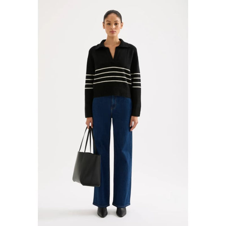 Logan Rugby Knit | Black Stripe - Tops
