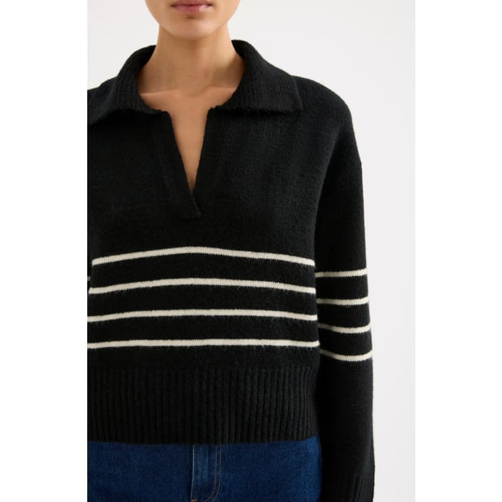 Logan Rugby Knit | Black Stripe - Tops
