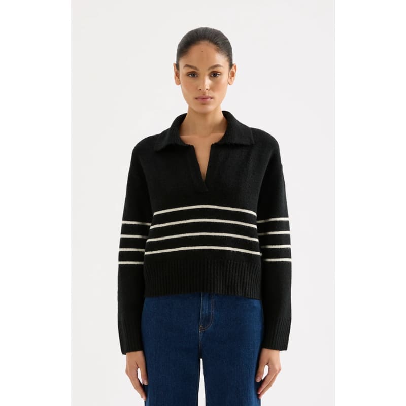 Logan Rugby Knit | Black Stripe - Tops