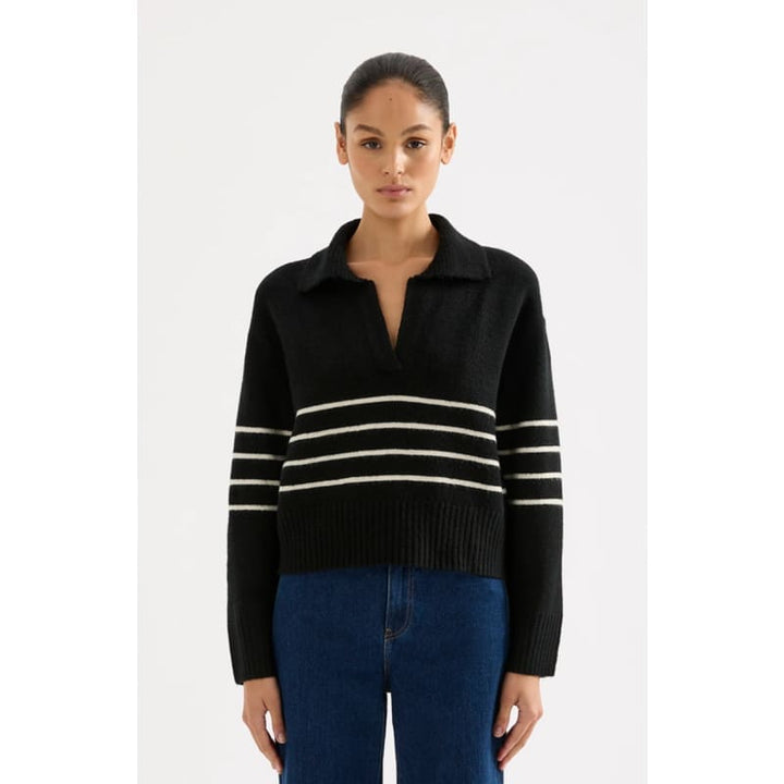 Logan Rugby Knit | Black Stripe - Tops