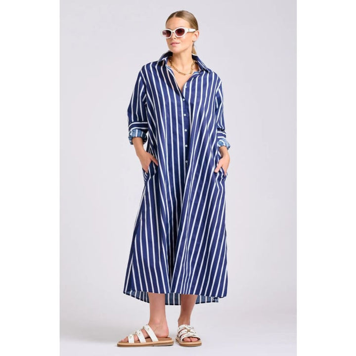 Luna Oversized Dress | Navy with White Stripe - Dress