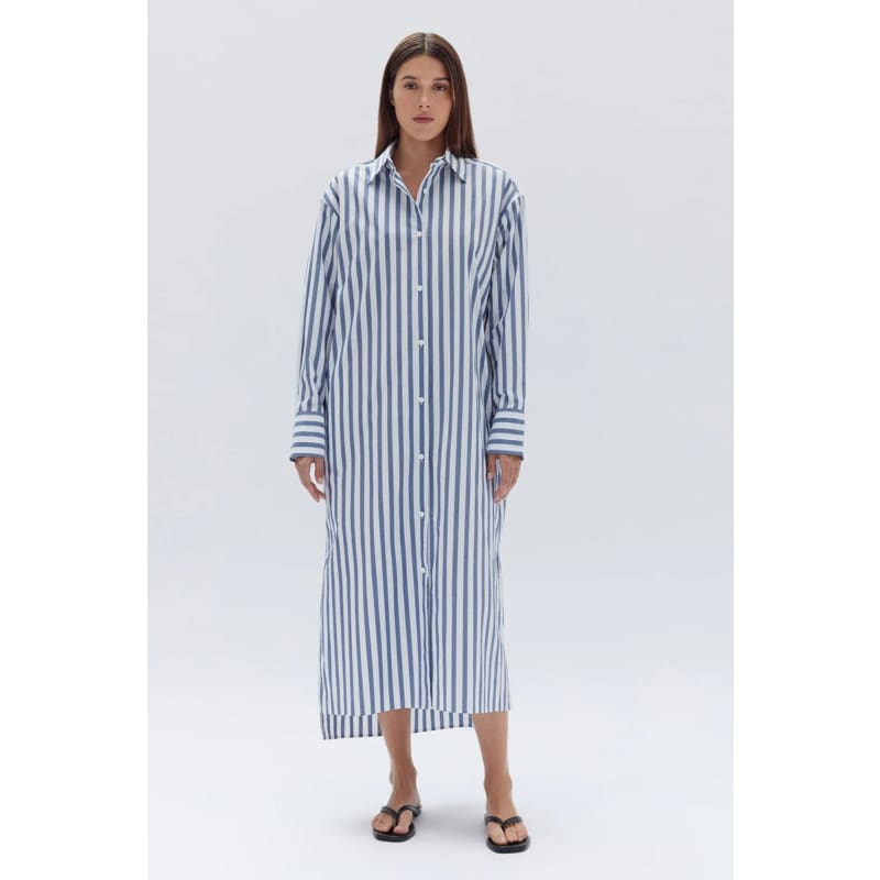 Marie Poplin Shirt Dress | Royal Blue Stripe - Dress