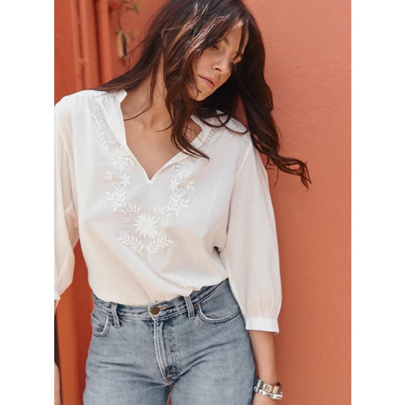 Mexican Embroidery Blouse | Chalk - Tops