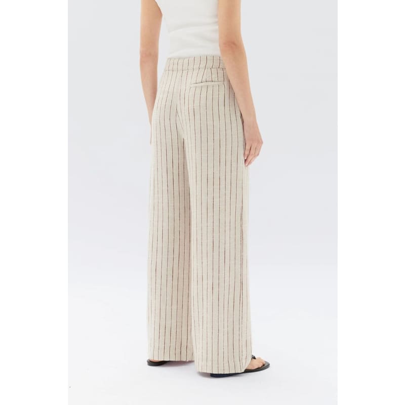 Neva Stripe Linen Trouser| Oat - Bottoms