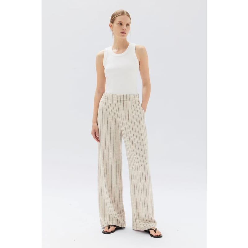 Neva Stripe Linen Trouser| Oat - Bottoms