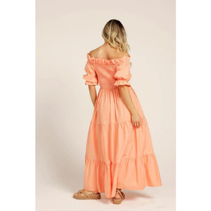 Off Shoulder Cotton Maxi Dress | Coral