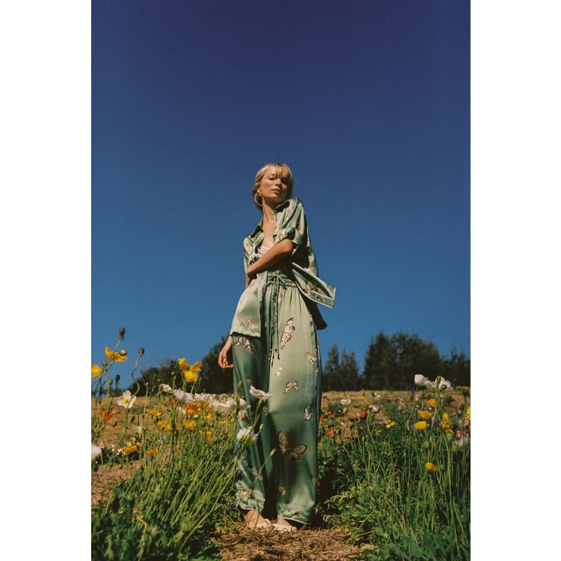 Papillon Silk Pant | Sage - Bottoms