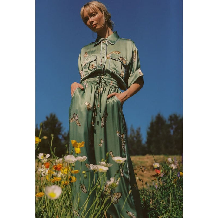 Papillon Silk Pant | Sage - Bottoms
