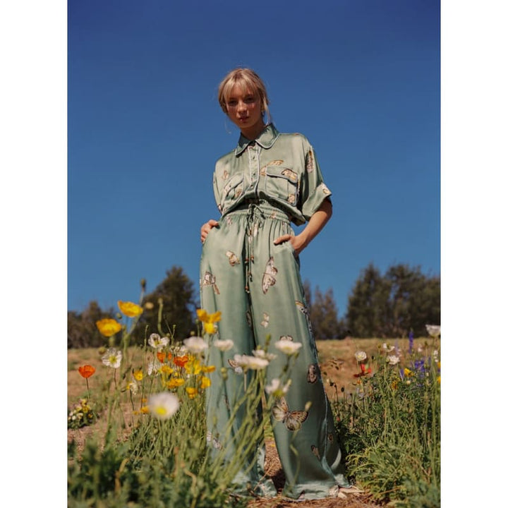 Papillon Silk Pant | Sage - Bottoms