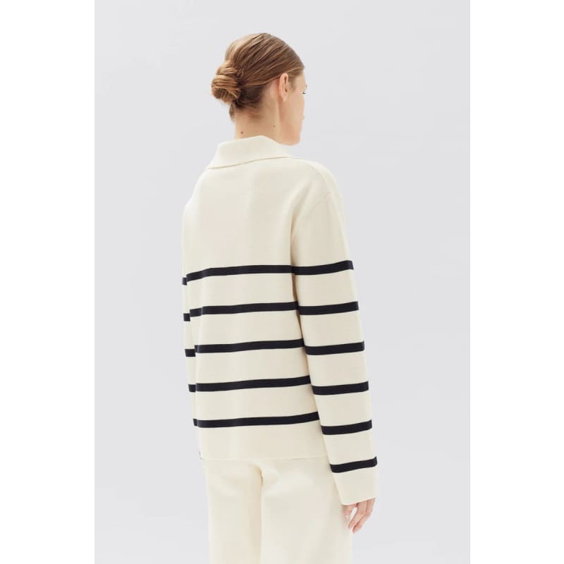 Parisienne Stripe Knit Polo | True Navy - Tops