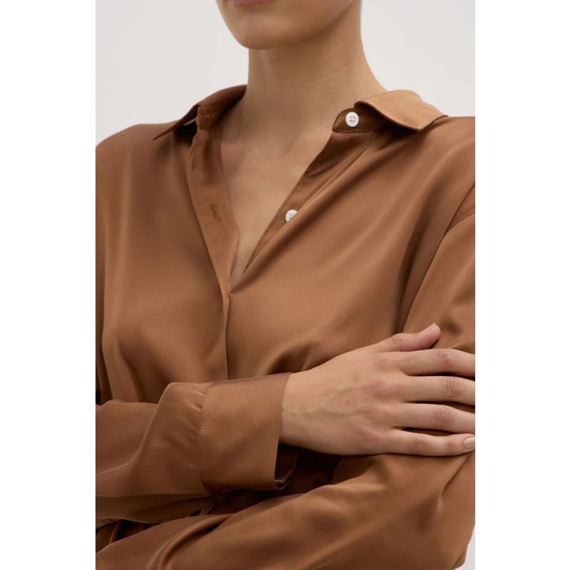 Pippa Silk Long Sleeve Shirt | Bronze - Tops