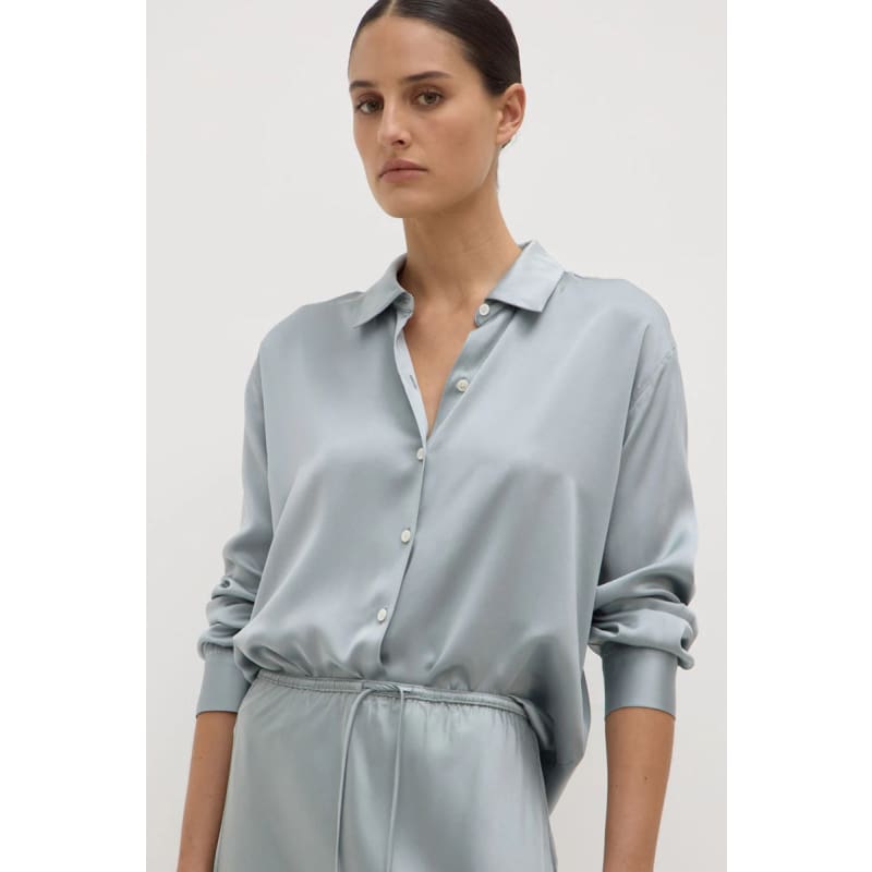 Pippa Silk Long Sleeve Shirt | Cloud - Tops