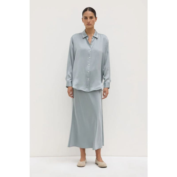 Pippa Silk Long Sleeve Shirt | Cloud - Tops