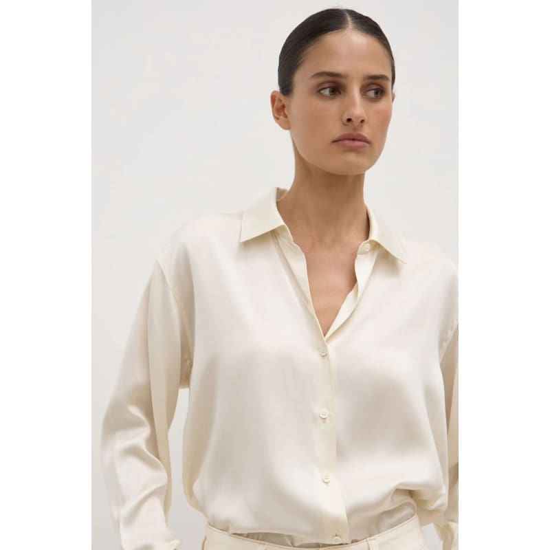 Pippa Silk Long Sleeve Shirt | Cream - Tops