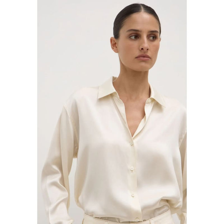 Pippa Silk Long Sleeve Shirt | Cream - Tops