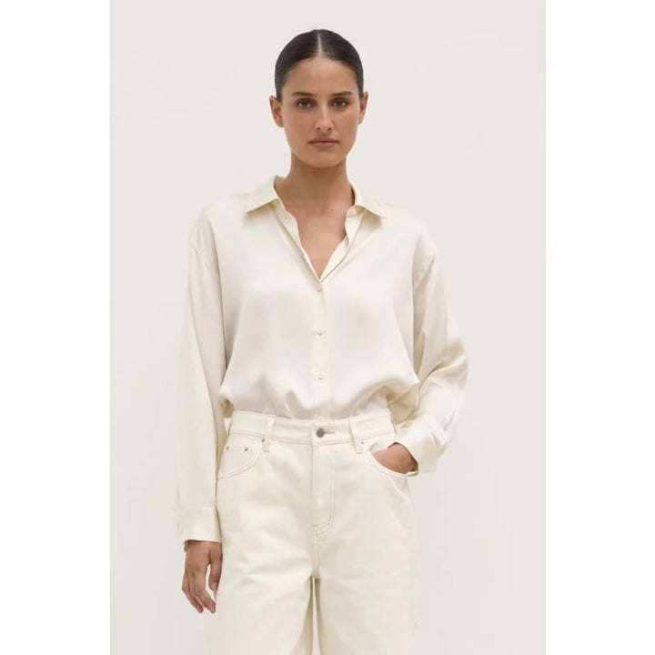 Pippa Silk Long Sleeve Shirt | Cream - Tops