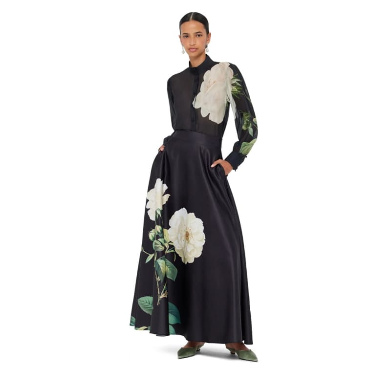 Rosalyn Maxi Skirt | White Rose Print - Bottoms
