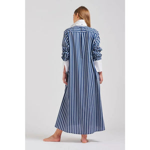 The Leah Oversized Longline Shirt Dress | Blue Combo Stripe - Dress