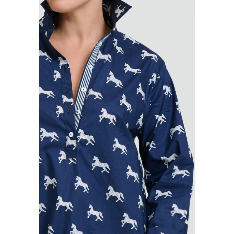 The Popover Shirt Dress | Navy with White Pony Prance - Dress