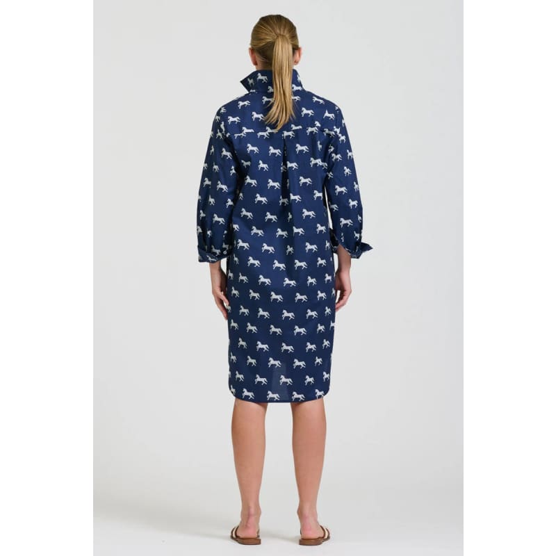 The Popover Shirt Dress | Navy with White Pony Prance - Dress