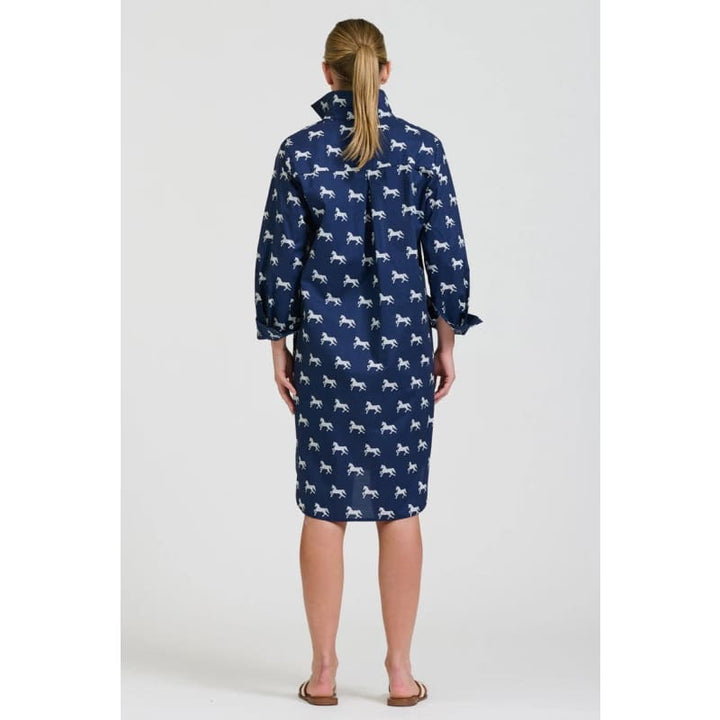 The Popover Shirt Dress | Navy with White Pony Prance - Dress