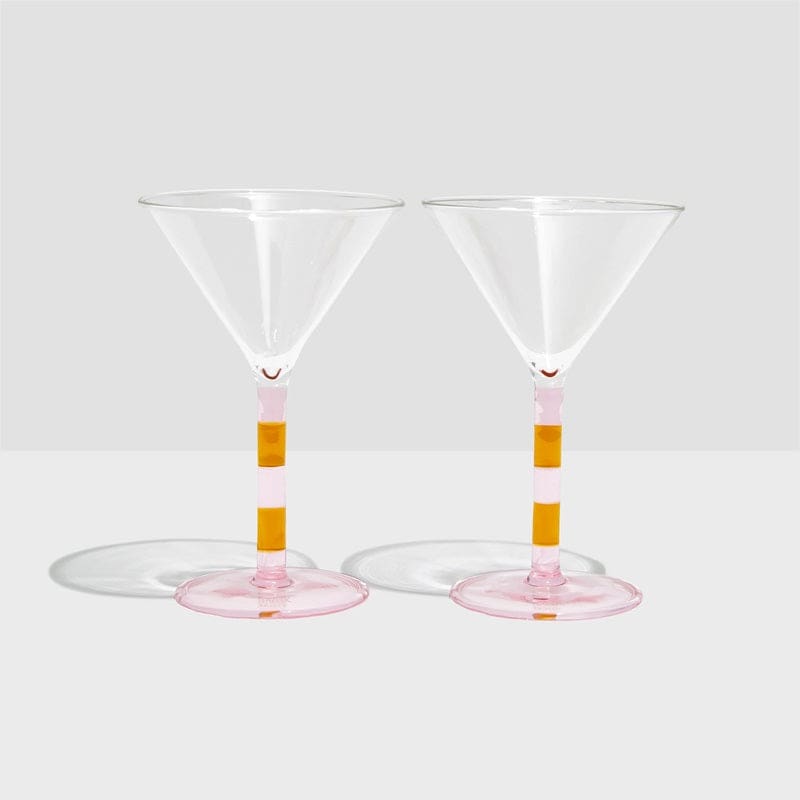 Two Stripe Martini Glass Set | Pink + Amber - Accessories