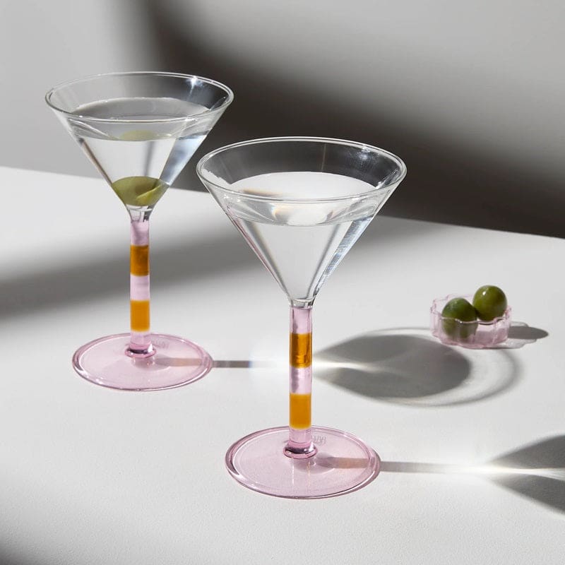Two Stripe Martini Glass Set | Pink + Amber - Accessories