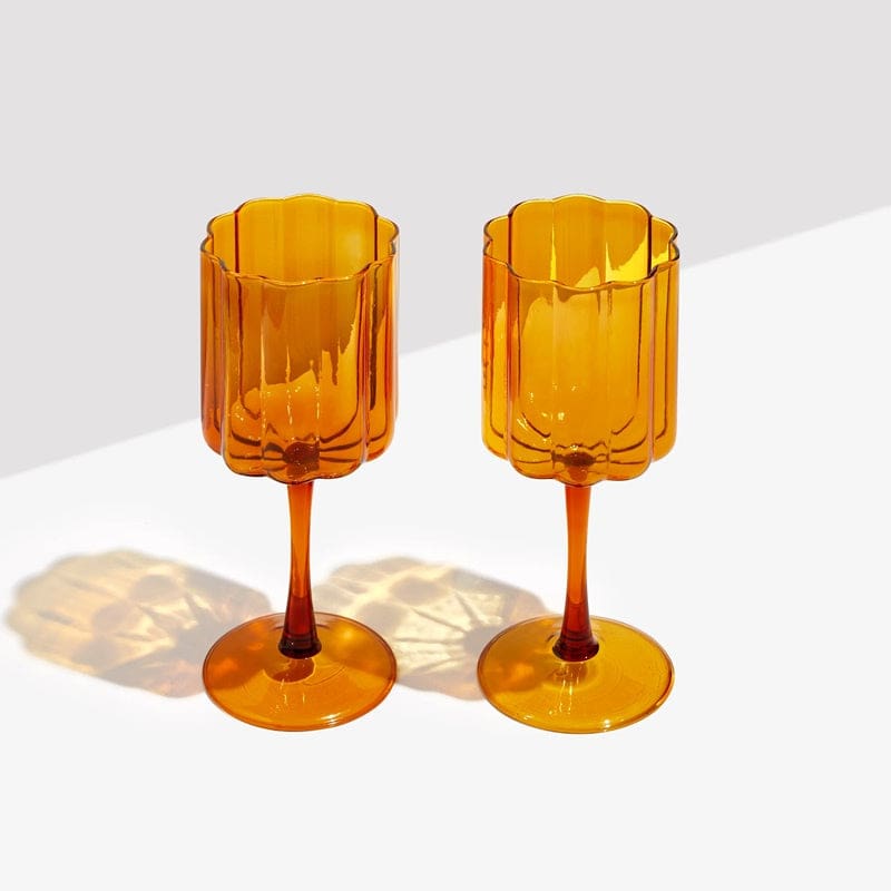 Two Wave Wine Glass Set | Amber - Accessories
