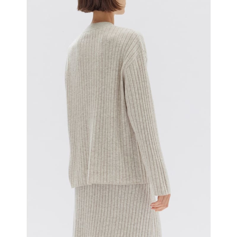 Wool Cashmere Rib Long Sleeve Top | Oat Marle - Tops