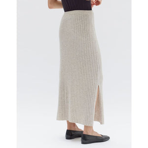Wool Cashmere Rib Skirt | Oat Marle - Bottoms
