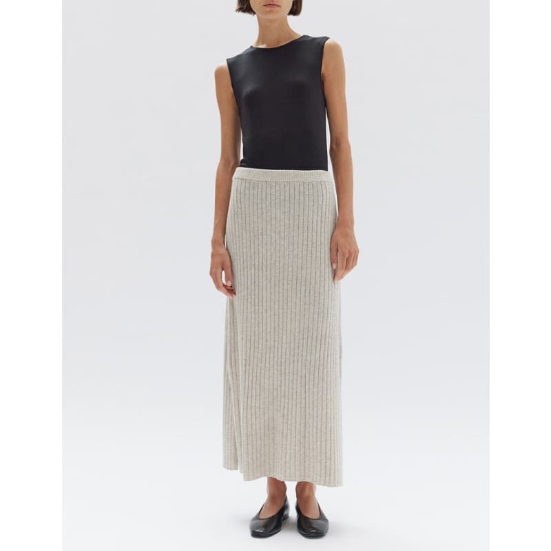 Wool Cashmere Rib Skirt | Oat Marle - Bottoms